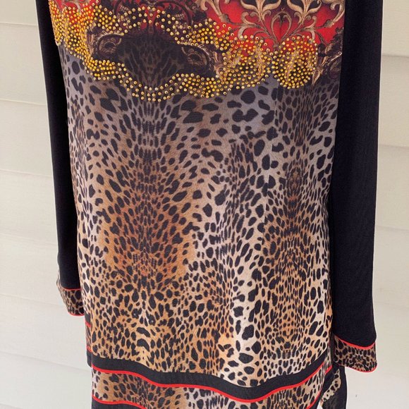 Verda Open Front Draped Cardigan Jeweled Animal Print Black Size EU46/US12 - Picture 3 of 6